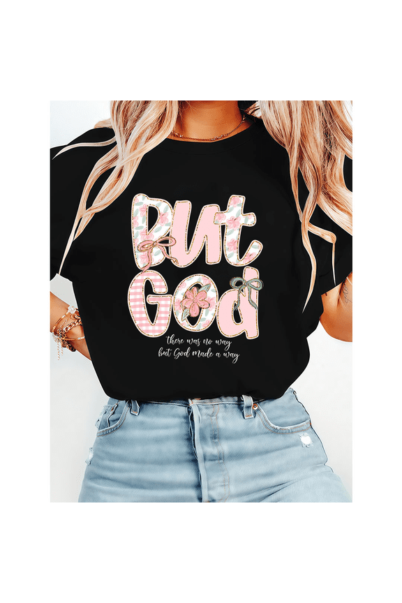God Made A Way Divine Lettering Print T-shirts Path Inspirational Faith Graphic Tees Classic Short Sleeve Tops Crew Neck Shirts Black,3XL