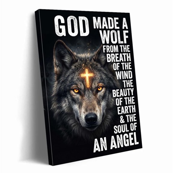 God Made A Wolf Wall Art Soul Of An Angel Art Inspirational Christian Motivational Positive Quote Home Decor, Unframed Paper Print