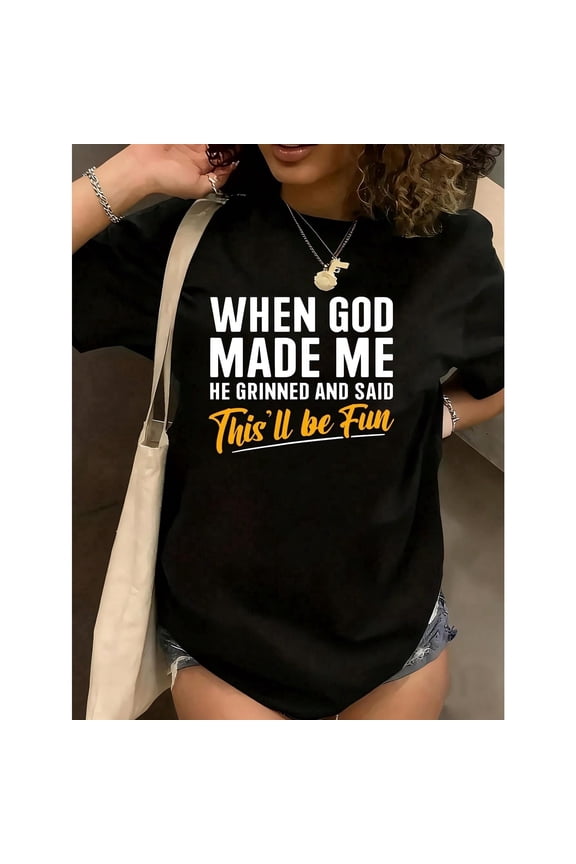 When God Made Me He Grinned And Said Women's Plus Size T-Shirt Shirt Casual 220g Funny Oversized Graphic Short Sleeve 1 Pcs Tee Novelty Crew Neck Top 100% Polyester