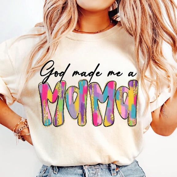 God Made Me a Mama T-Shirt, Colorful Glitter Mama T-Shirt, Christmas Mama Tee, Mini Matching Shirt, Merry Christmas Coquette T-Shirt