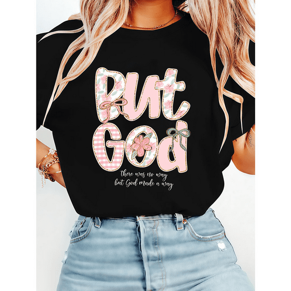 God Made A Way Divine Lettering Print Tshirts Path Inspirational Faith Graphic Tees Trendy Short Sleeve Shirts Casual Tops for Daily Outfits Black,5XL