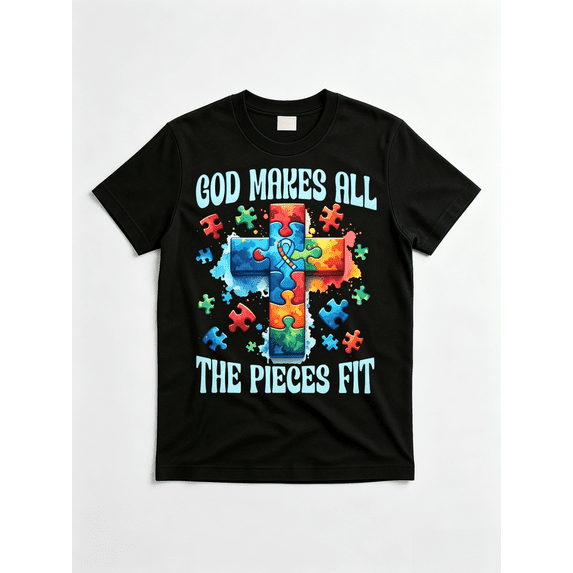 God Makes All The Pieces Fit T-Shirt Autism Awareness Christian Tee
