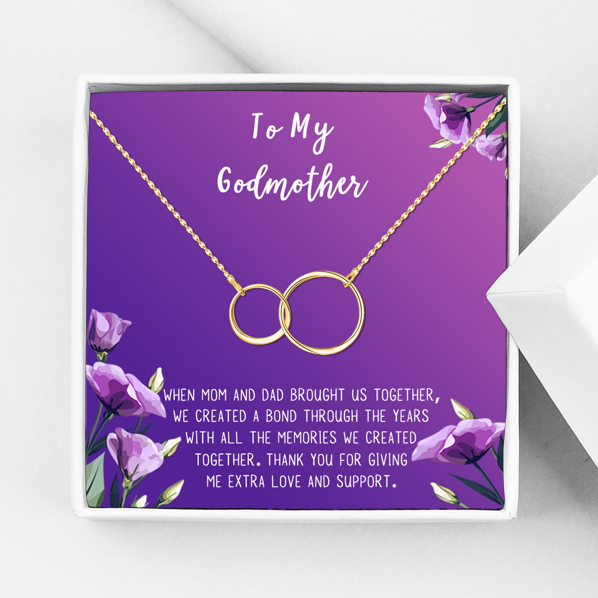 To My God Mother Mother's Day Gift, Gift for Her, Godmother's Day Gift, Godmother's Gift for Mother's Day, Godmother's Day Necklace and Card[Gold Infinity Ring,Purple Gradient]