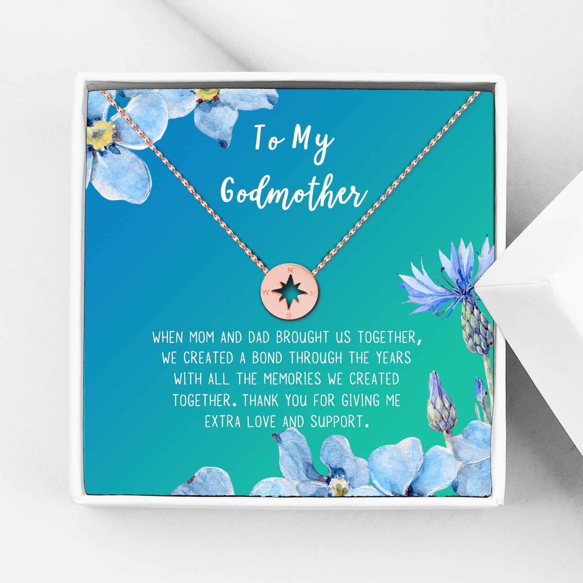 To My God Mother Mother's Day Gift, Gift for Her, Godmother's Day Gift, Godmother's Gift for Mother's Day, Godmother's Day Necklace and Card[Rose Gold Compass,Blue-Green Gradient]