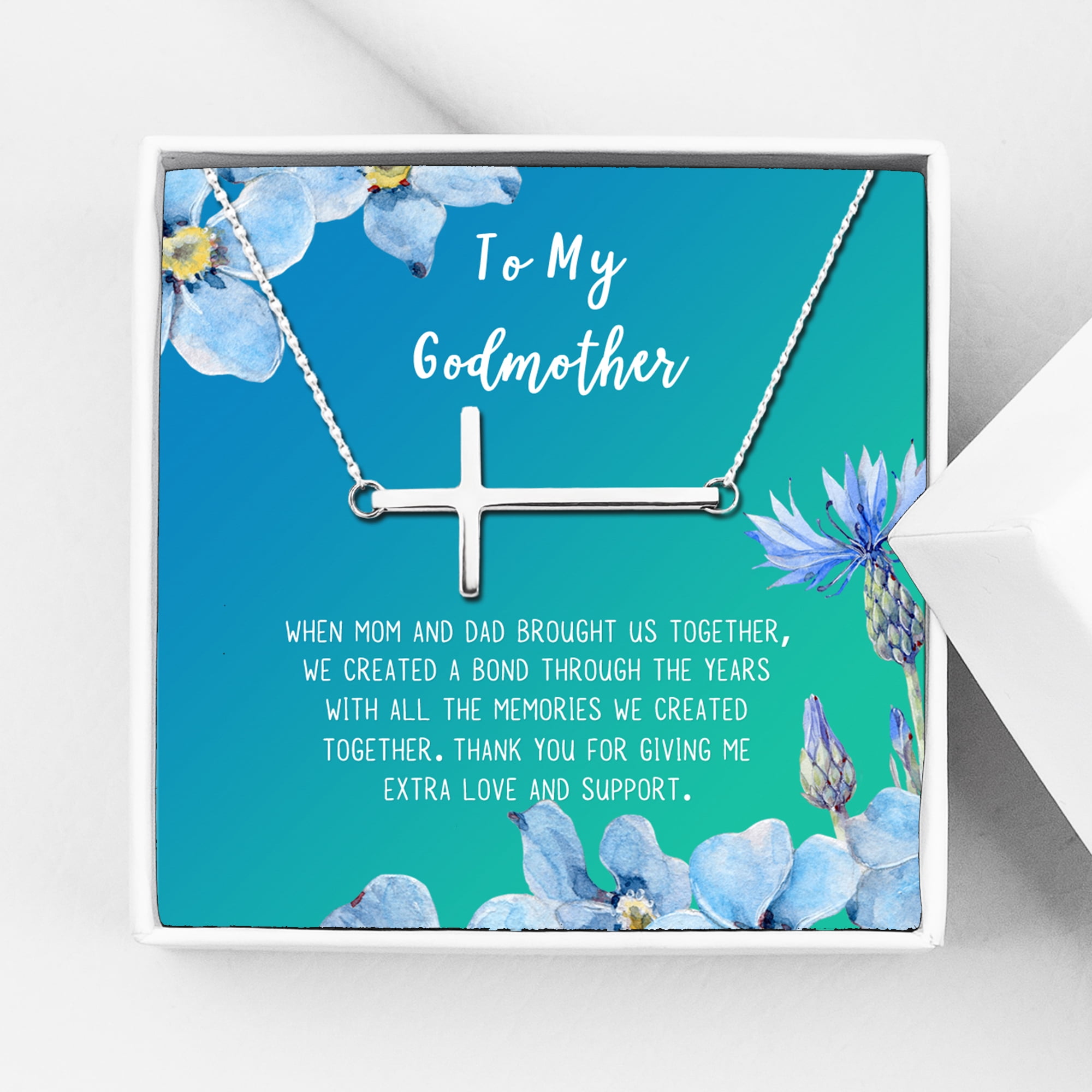 To My God Mother Mother's Day Gift, Gift for Her, Godmother's Day Gift, Godmother's Gift for Mother's Day, Godmother's Day Necklace and Card[Silver Cross,Blue-Green Gradient]