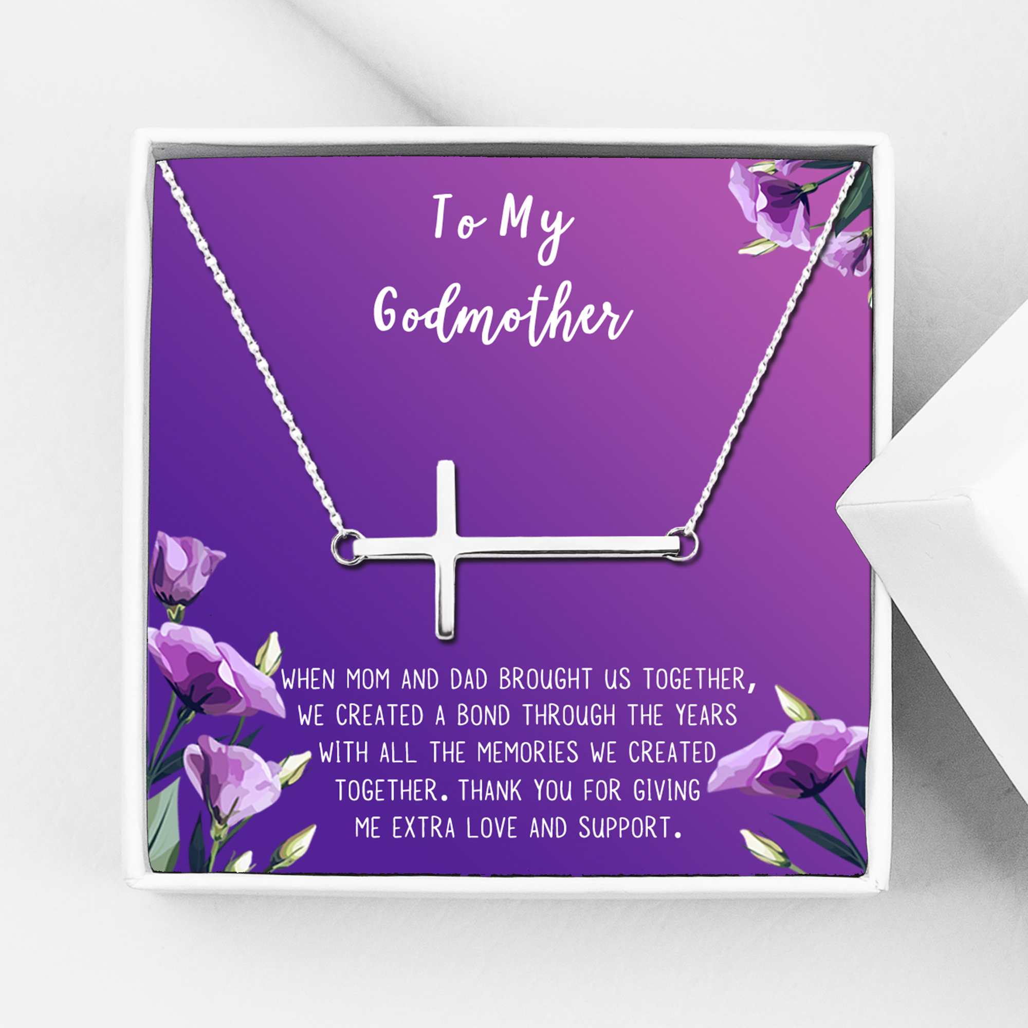 To My God Mother Mother's Day Gift, Gift for Her, Godmother's Day Gift, Godmother's Gift for Mother's Day, Godmother's Day Necklace and Card[Silver Cross,Purple Gradient]