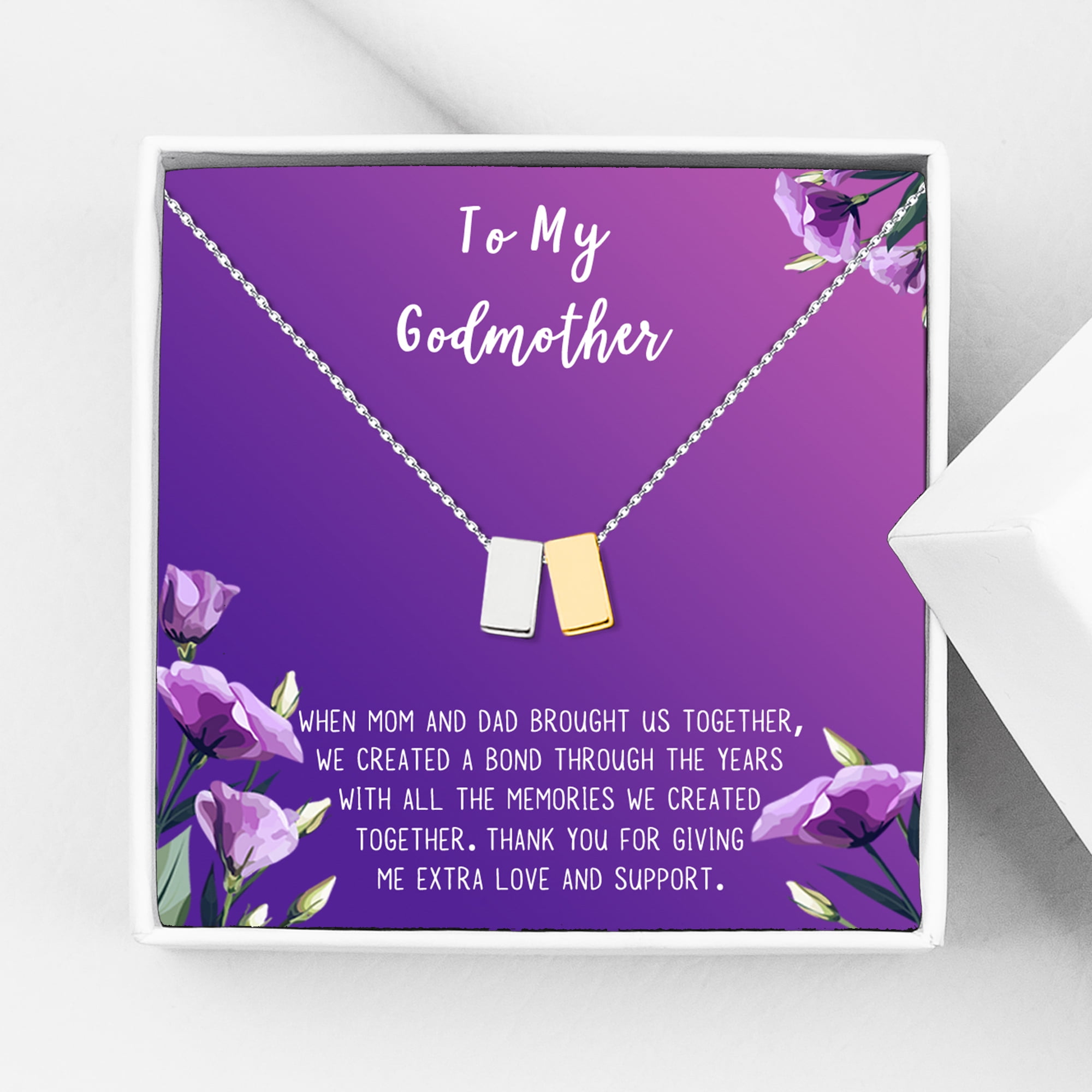 To My God Mother Mother's Day Gift, Gift for Her, Godmother's Day Gift, Godmother's Gift for Mother's Day, Godmother's Day Necklace and Card[Silver and Gold Cube,Purple Gradient]