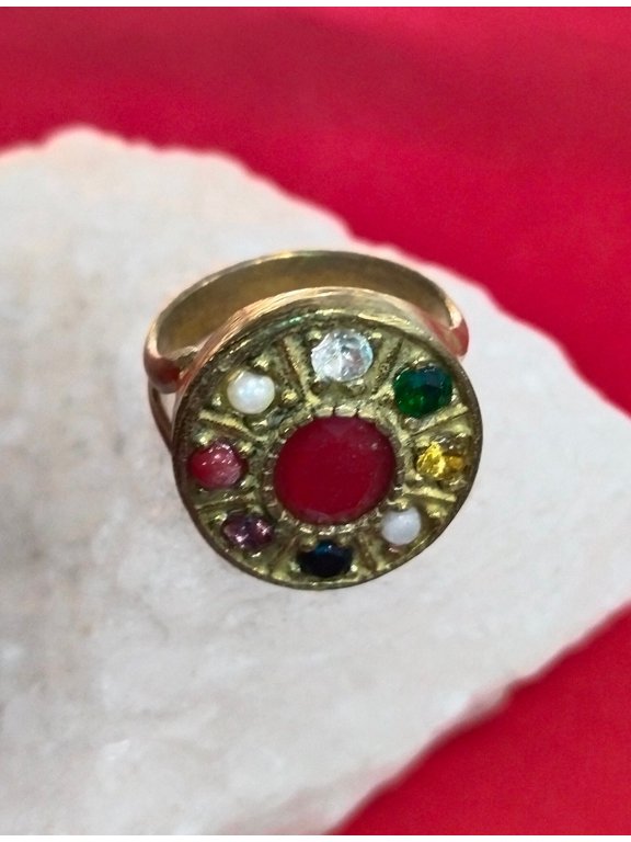 God Of Wealth Magic Become Rich Attract Money Pagan Ring | Most Powerful & Divine | Handmade Round Multicolor Gemstone Ring