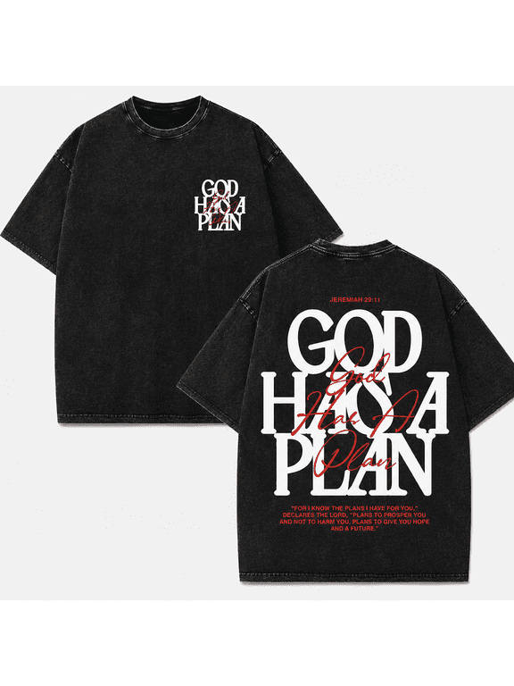 God Has a Plan Shirt Vintage Christian Graphic Tee Oversized Acid Wash T-Shirt Jeremiah 29:11 Faith Inspired Unisex Cotton Casual Streetwear Gift for Men Women