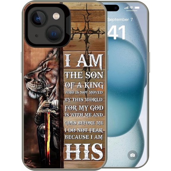 God Proverb Phone Case Compatible with iPhone 15 | Lion Sword Wood Grain Design Shockproof Non-Drop Protective Cover (The Son of God)