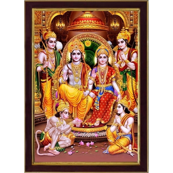 God Ram Darbar Sparkle Coated Framed Painting Wall Hang