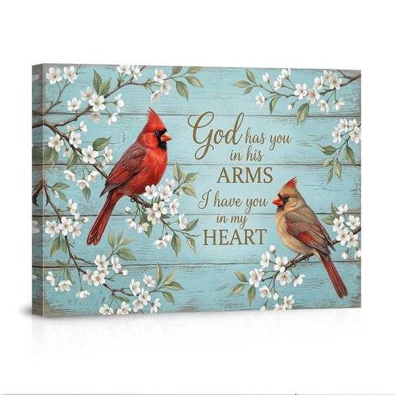 God S Arms My Heart Cardinal Birds Wood Cherry Blossom Canvas