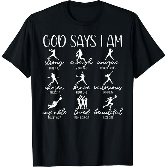 God Says I Am Bible Verse Religious Christian Softball Girls T-Shirt