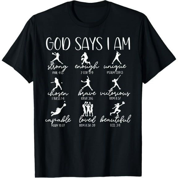 God Says I Am Bible Verse Religious Christian Softball Girls T-Shirt
