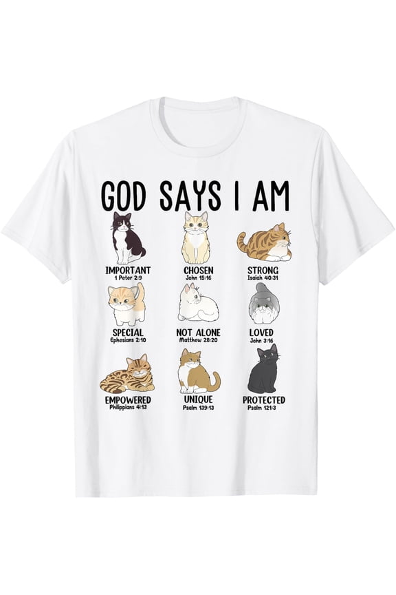 God Says I Am Cat Christian-Shirt Cute Christ Women Teen Girl T-Shirt