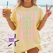 God Says I Am Christian Shirt Faith Cross Script Tee Bible Verse Religious Gift Christian