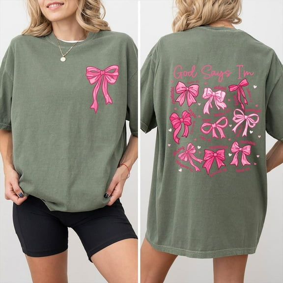 God Says I Am Coquette Bow Shirt, Women'S Christian Shirt, Balletcore Christian Shirt, Christian Girl Gift, Pink Coquette Bow