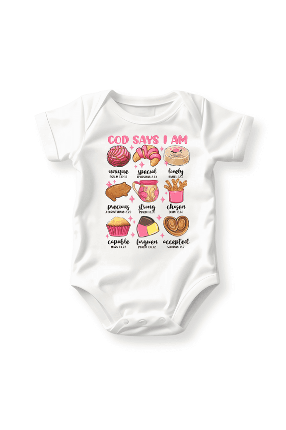 God Says I Am Mexican Snacks Food Baby Shirt Premium Custom Baby Clothes Unisex Baby Announcement Gift for Mom Newborn Outfit 0-3m White