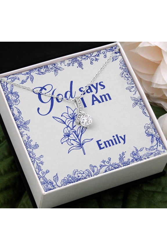 God Says I Am Necklace Elegant Necklace In FloralBox Design With Uplifting Message Inspirational Necklace, White Alluring Necklace