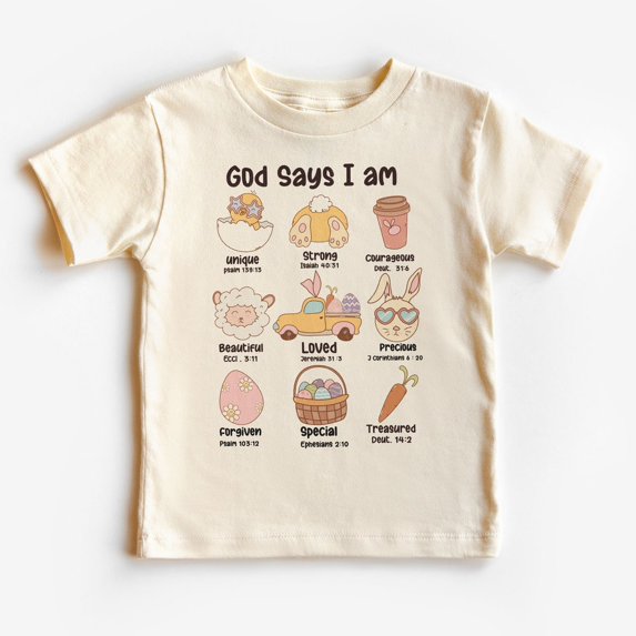 God Says I Am Toddler Shirt - Retro Christian Kid'S Clothing - Boho Children'S & Youth Shirts TODDLER SHORT SLEEVE TEE BELLA CANVAS 3001T