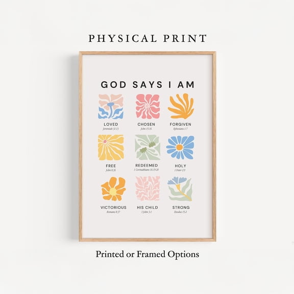 God Says I Am Wall Art, Christian Inspired Poster, Unframed Paper Poster 8x10in