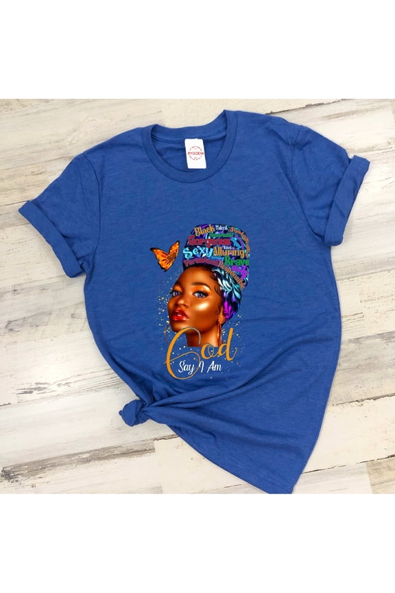 God Says I Am Women's Blue Short Sleeve T-Shirt, X-Large