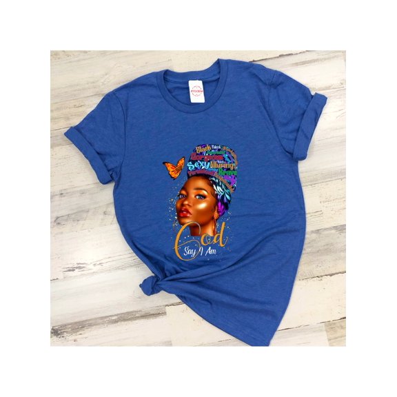 God Says I Am Women's Blue Short Sleeve T-Shirt, X-Large