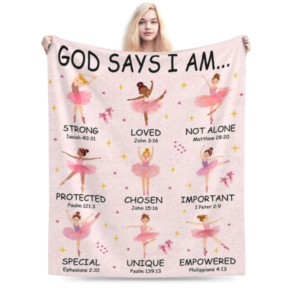 God Says I Am Christian Gifts for Girl Ballet Dancer Blanket Inspirational Religious Birthday Catholic Spiritual Dance Recital Gifts for Girls ballerina Soft Throw Blanket 50x40