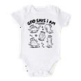 thumbnail image 1 of God Says I am Dinosaurs Shirt Premium Custom Baby Clothes Unisex Baby Announcement Gift for Mom Newborn Outfit 6-9m White, 1 of 2