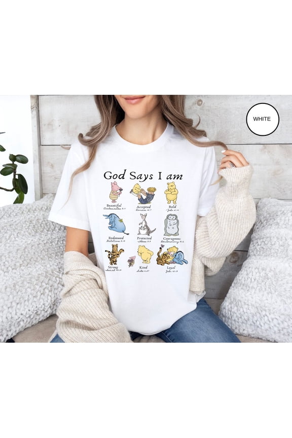God Says I am Winnie The Pooh Inspirational Gift for Catholic Christian Comfort Colors T-Shirt,True Navy Color,Size S