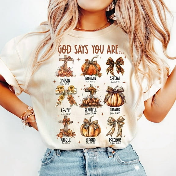 God Says You Are Shirt, Fall Coquette Bow Shirt, Fall , Autumn Pumpkin Shirt, Autumn Shirt, Cross Shirt, Christian Shirt
