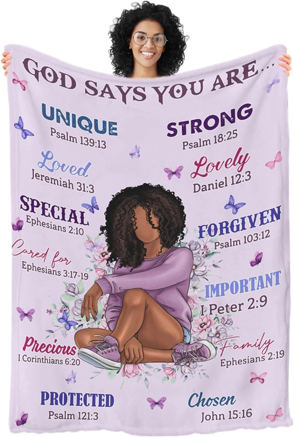 God Says You are Black Girl Religious Throw Blanket Gift Purple