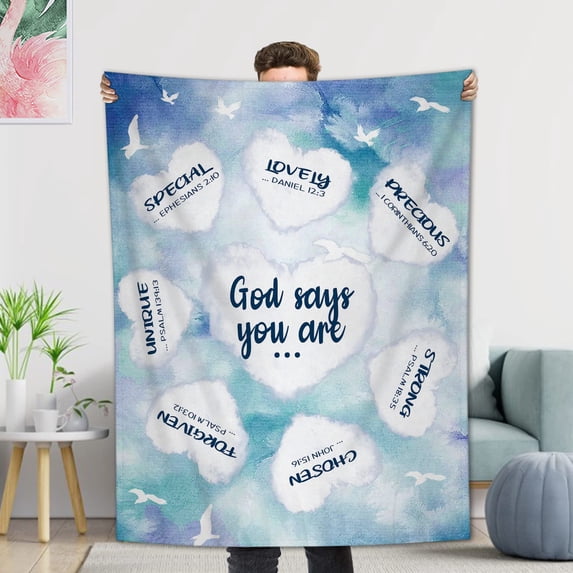 God Says You are Blankets Inspirational Christian Blanket Soft Lightweight Air Conditioner Blanket Religious Bible Verse Throw Blanket Gifts for Men Women Friends Faith 80X60 Inch