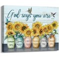 thumbnail image 1 of God Says You are Canvas Wall Art Hummingbird Sunflower Positive Quotes Farmhouse Wall Decor for Home Office Apartment Paintings Ready to Hang (11.6 x 13.7 inch, Blue - God), 1 of 5