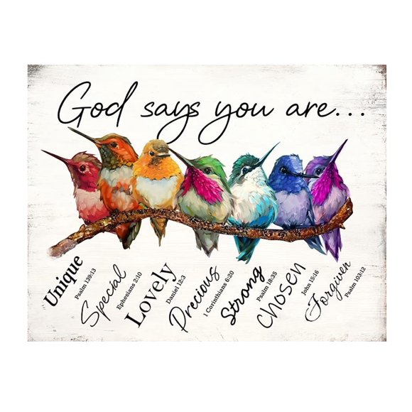 God Says You Are Hummingbirds Wall Art & Decor Poster - Religious Scripture Encouragement Gift for Women - Psalms Bible Verses - Inspirational Positive Quotes Christian Affirmations