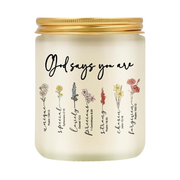 God Says You Are Inspirational Birth Flower Soy Wax Candle, 7oz Frosted Glass Jar with Lid, Christian Aromatherapy Candle for Home Decor, Religious Gifts for Women, Lavender