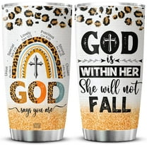 God Says You Are Tumbler With Lid 20oz Christian Gifts For Women Faith Theme Gifts God Is Within Her She Will Not Fall Stainless Steel Coffee Cup 20oz Glitter Leopard Rainbow