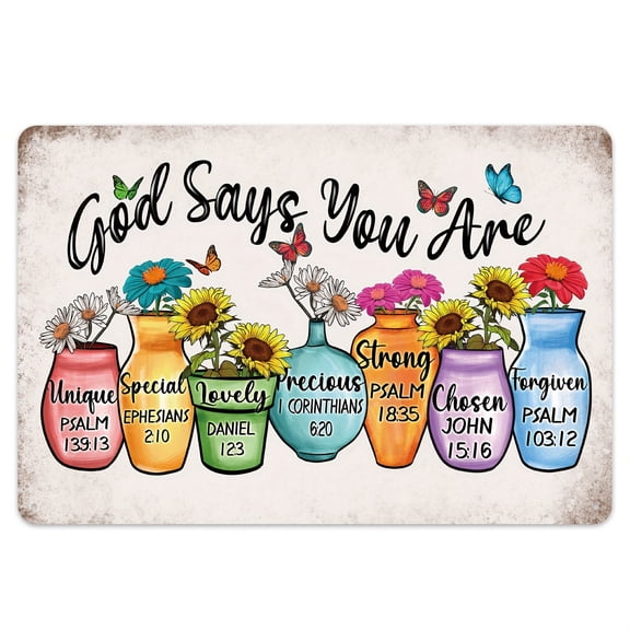 God Says You Are Unique Bible Verse Metal Sign - Vintage Floral Design - Waterproof & Weather Resistant - 20x30cm - For Home, Garden, Garage Decor - Inspirational Gift For Family & Friends