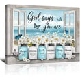 thumbnail image 1 of God Says You Are Wall Art Inspirational Canvas Daisy Bathroom Pictures Blue Butterfly Flower Home Wall Decor For Bathroom Kitchen Bedroom Framed Ready To Hang 12x16 Inch, 1 of 6