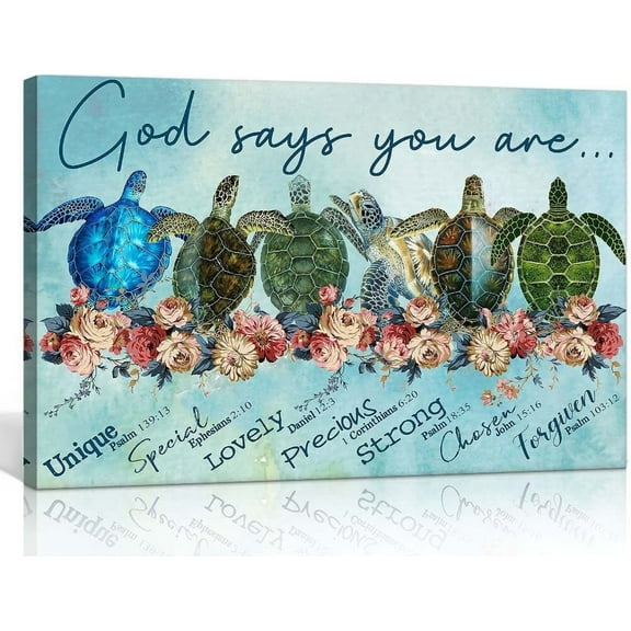 God Says You Are Wall Art Turtles Poster Bible Verse Wall Art Vintage Motivational Posters for Home Artwork Decorative Prints Giclee on Canvas Decorations for Bedroom Printing Pictures Wall Paintings