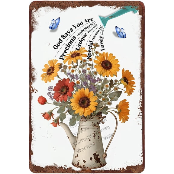 God Says You Are Wall Art Yellow Daisy Vintage Metal Sign, Christian Religious Inspirational Metal Floral Wall Decor, Bible Verse Flower Gifts for Women, Sunflower Kitchen Decors 12x16 Inches