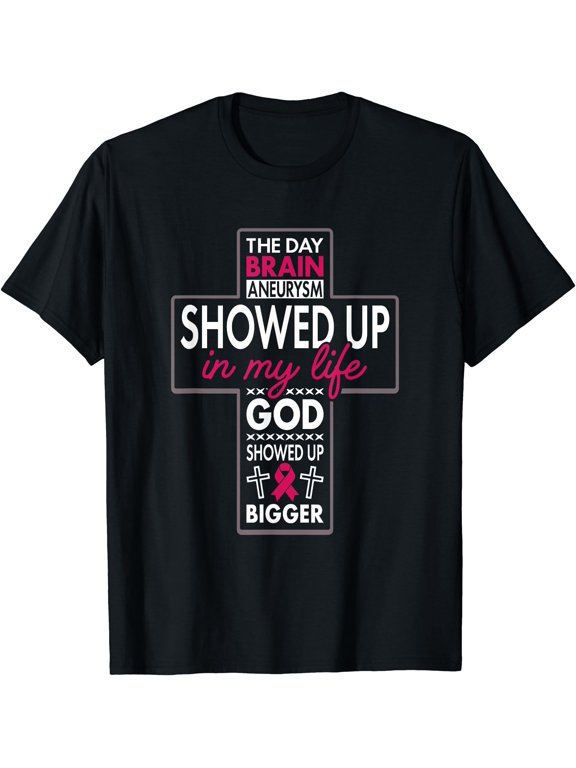 God Showed Up Brain Aneurysm Awareness Burgundy Aortic T-Shirt