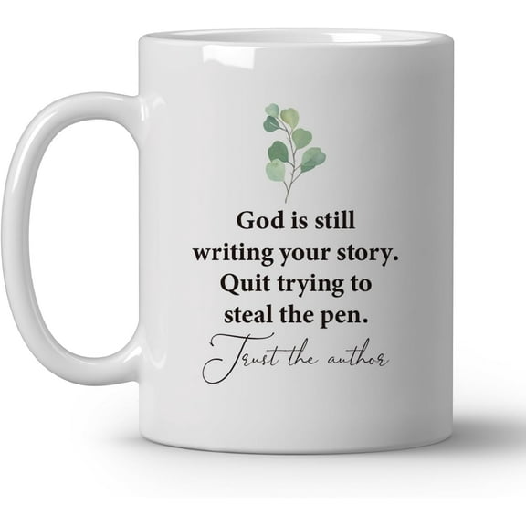 God Is Still Writing Your Story Coffee Mug, Christian Gifts for Women, Watercolor Eucalyptus Ceramic Coffee Mug, Inspirational Scripture Bible Verse Coffee Cup, 11oz Ceramic Cup White