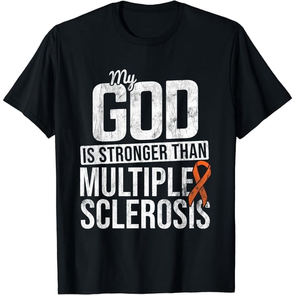 God Stronger Multiple Sclerosis MS Awareness Orange Ribbon T-Shirt