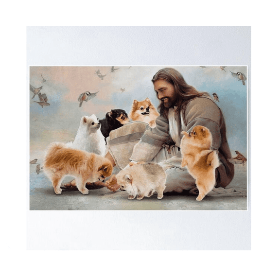 God Surrounded By Pomeranian Angels Gift For Who Love Jesus And Pomeranian Dog Poster