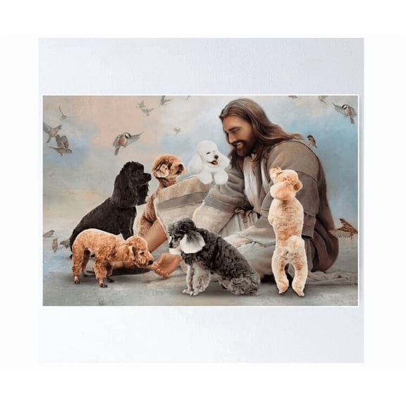 God Surrounded By Poodle Angels Gift For You Jesus Poodle Dog God Poodle Dog Poster