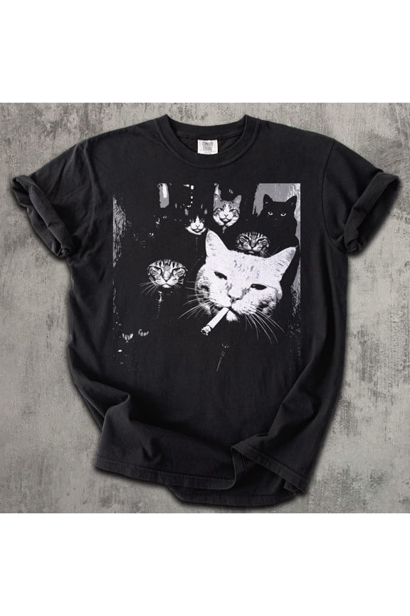 Funny Cat Shirt Meme Cats Graphic Tee Vintage Cat Lover Shirt Edgy Cat Shirt Cat Dad Gift Cat Mom Shirt, Black M