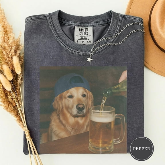 God Tee Funny Golden Retriever Drinking Beer Shirt, Dog Meme Graphic Tee, Novelty Gift Shirt, Funny Shirt for Men Women Idea, White M