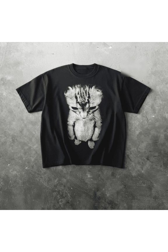 Sad Kitten Meme Standing Cat T-Shirt, Black S
