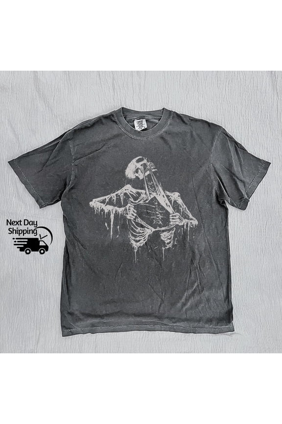Vintage Skeleton Ripping Rip Cage 90s Shirt, Retro Skeleton Graphic T-shirt, Vintage Washed Shirt, Retro Distressed Shirt, Y2k Skull Tee, Black S
